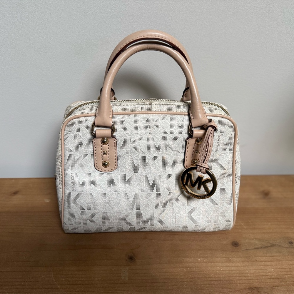 Michael Kors Cream and Tan Logo Satchel